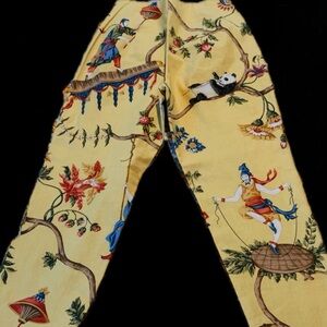 Steven Stolman Yellow Scenic Print Trousers | Artwear | Size 4